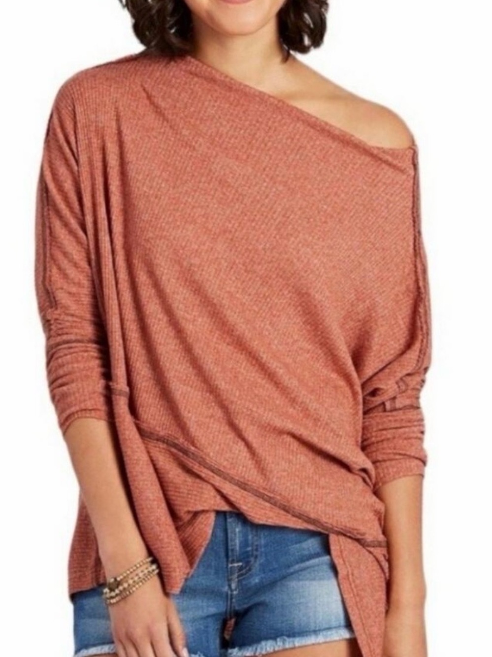 We The Free Cozy Ribbed Cowl Neck Sweater - Brick Red